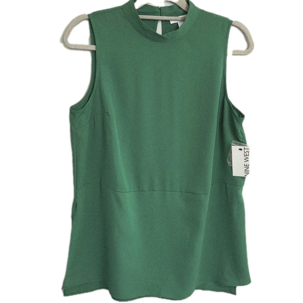 Nine West Sleeveless Blouse, Medium Green, Work Top, Side Slits